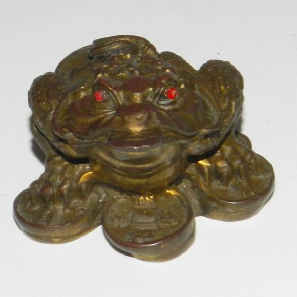 Old Chinese Solid Bronze Money Coin Statue Red-Eyed Frog - Picture 4 of 10